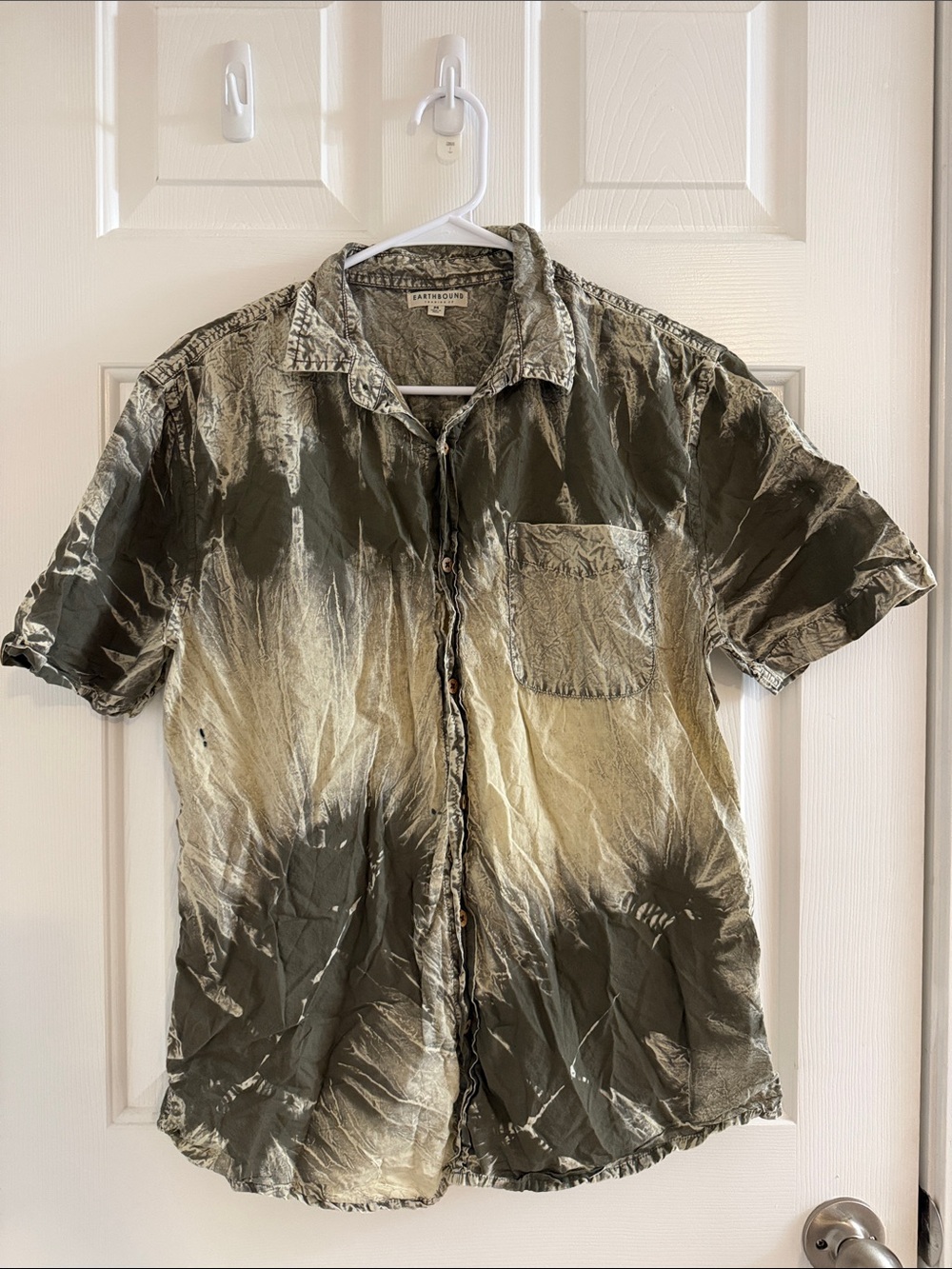 EARTHBOUND Olive and Beige Tie-Dye Short Sleeve Button-Up Shirt